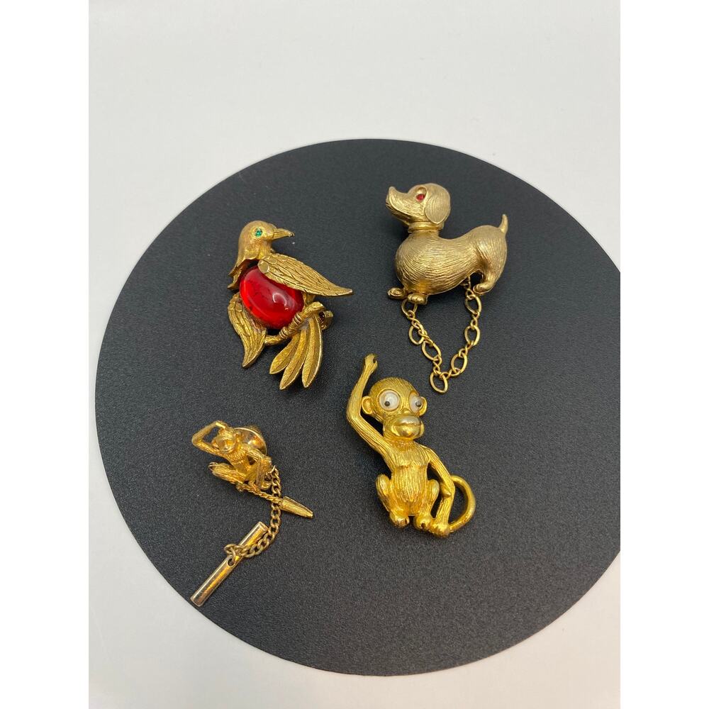 Vintage JJ Jonette Jewelry Gold-Tone Animal Brooches 3 Signed Pieces + Bonus Pin